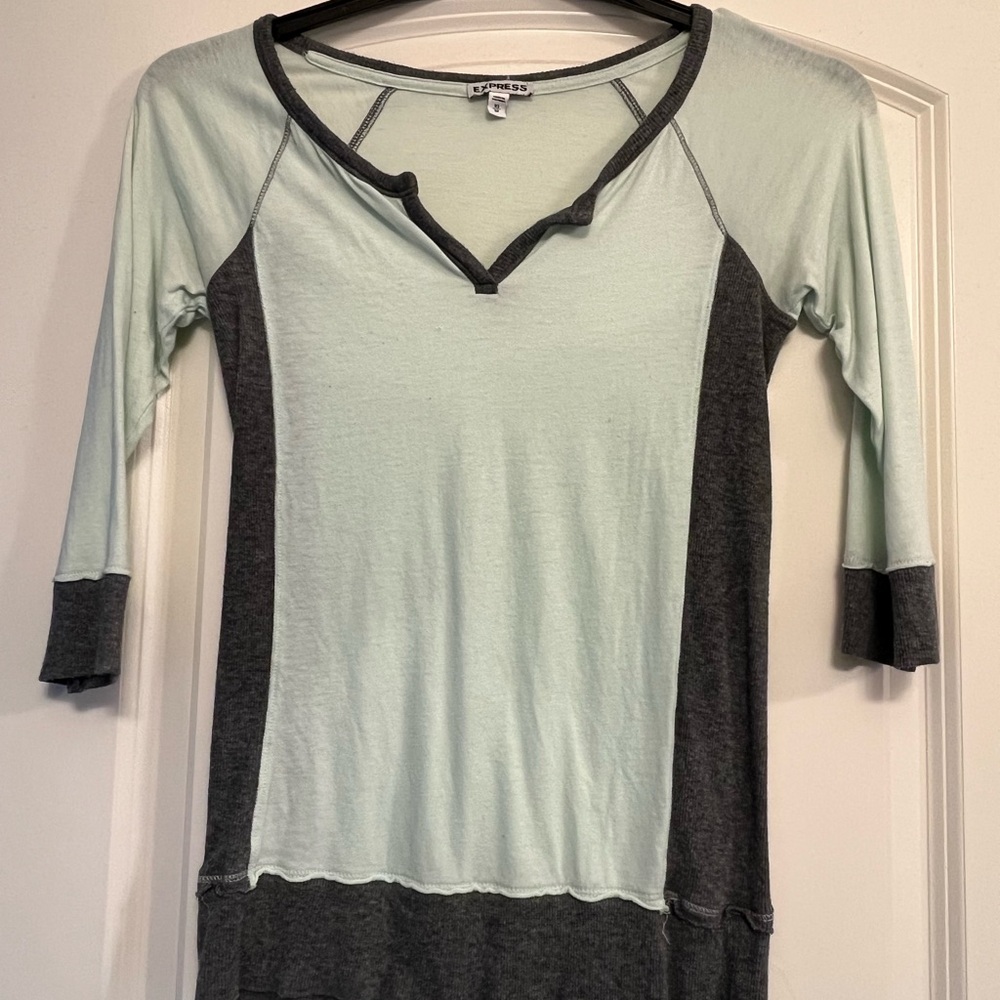 Express Mint and Gray Long Sleeve Raglan Top